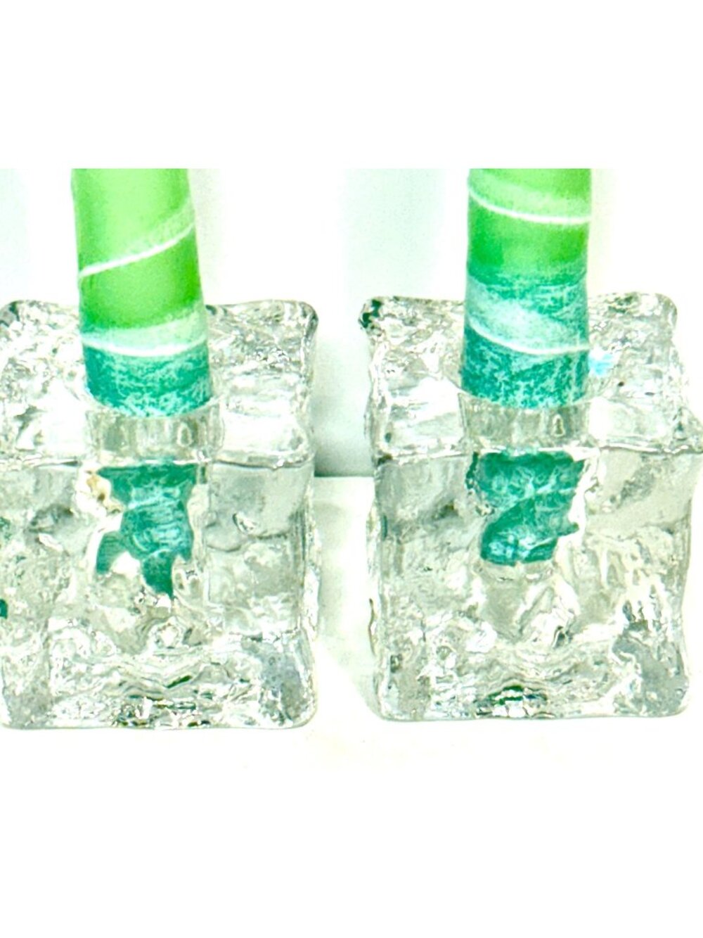 Set Of 2 Colonial Candle “ice cube” recycled glass candle holder